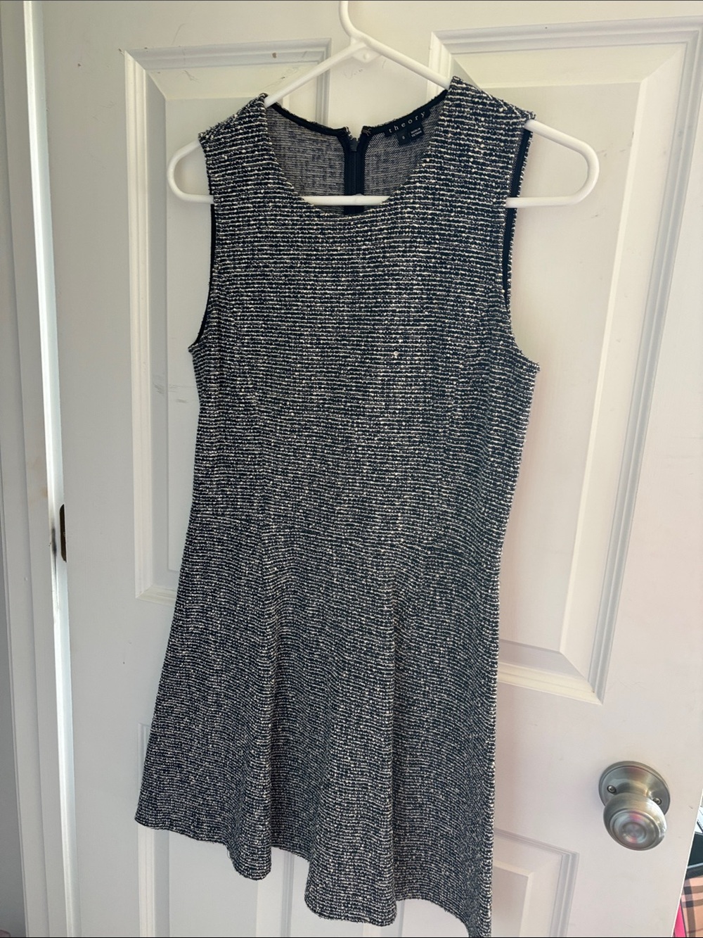 Theory Black and White Sleeveless Knit Fit & Flare Dress